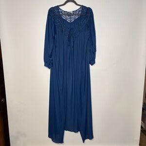 Vintage Miss Elaine Union Made Navy Blue Tie Front Evening Robe OS